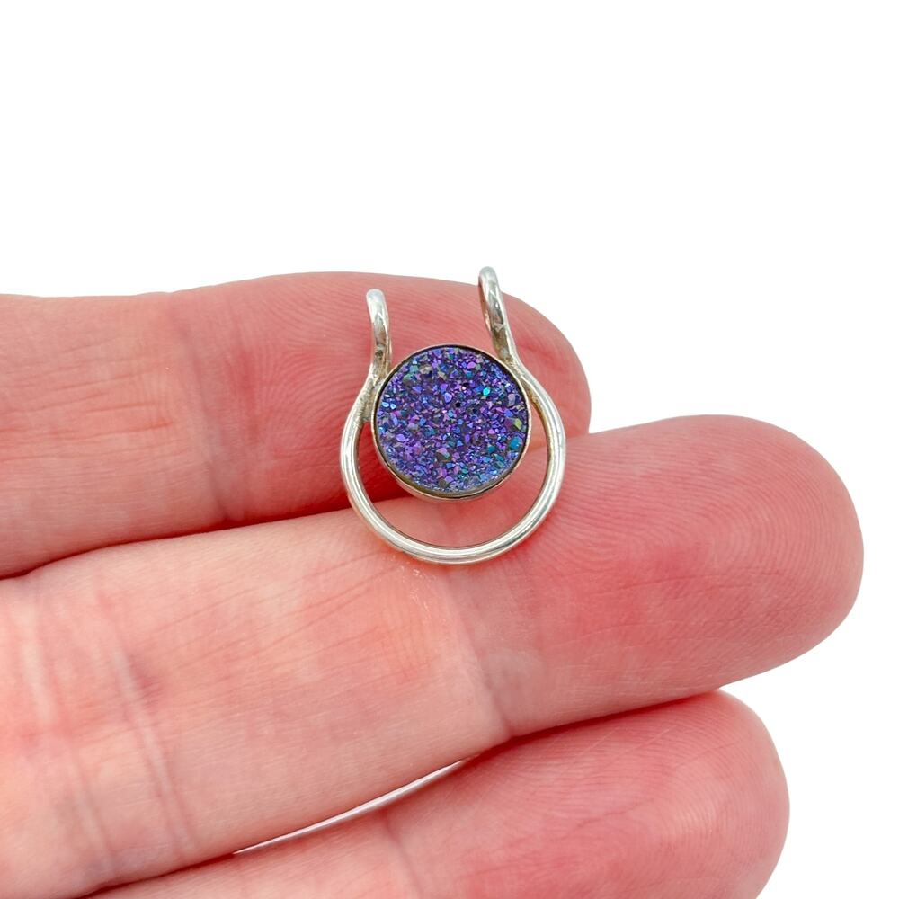 Vintage Sterling Silver 925 Purple Druzy Quartz Pendant